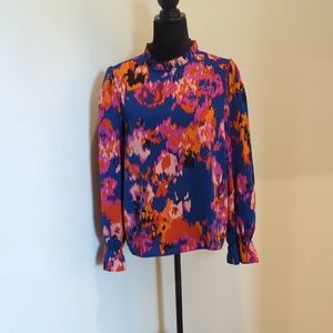 SHEIN Vibrant Floral Blouse - Blue and Pink